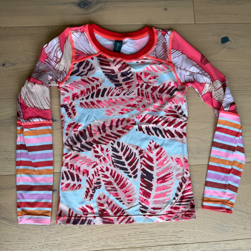 Maaji Girls Long Sleeve Rash Guard Swim Top Tropical Leaf Stripe Print Size 8